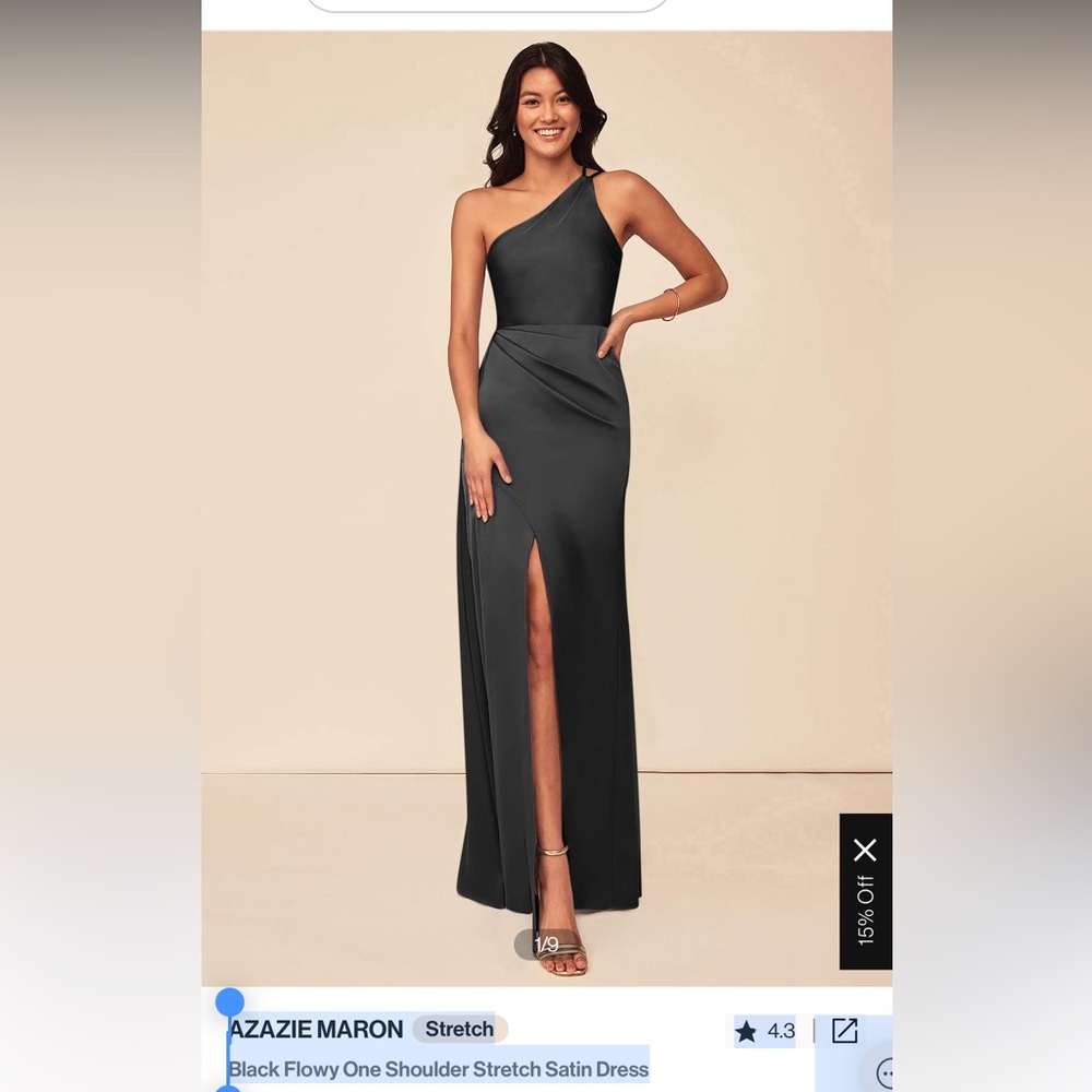 AZAZIE MARON Black Flowy One Shoulder Stretch Satin Dress. Size 4-6, height 5’4”